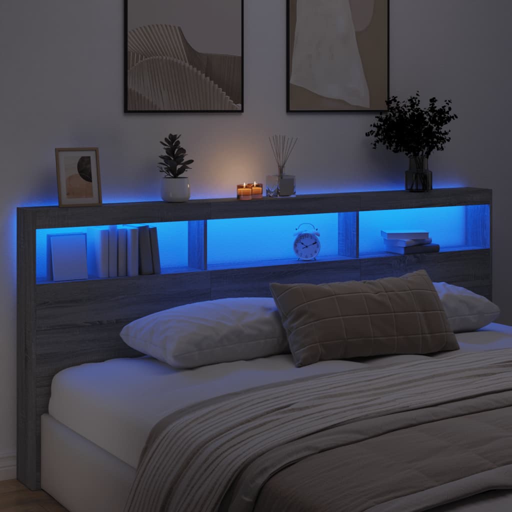 Hodegavl skap med LED grå sonoma 220x17x102 cm
