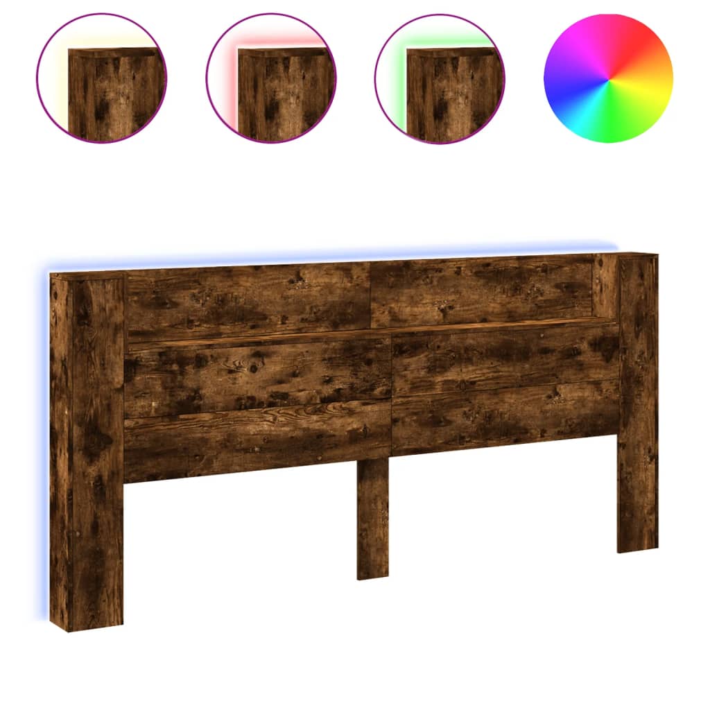 Hodegavl skap med LED røkt eik 220x16,5x103,5 cm
