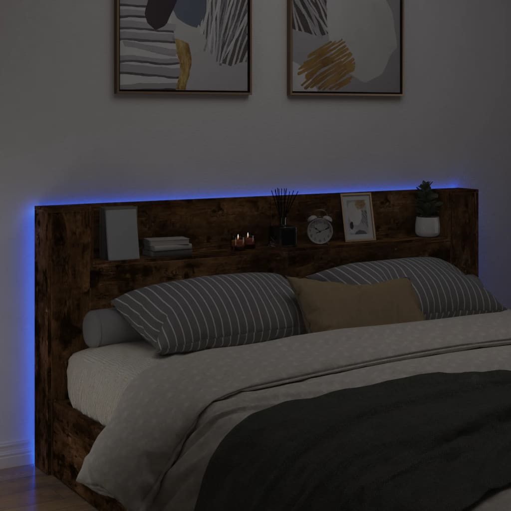 Hodegavl skap med LED røkt eik 220x16,5x103,5 cm