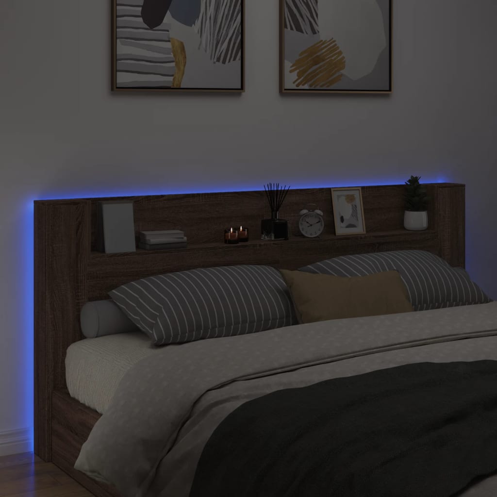 Hodegavl skap med LED brun eik 220x16,5x103,5 cm
