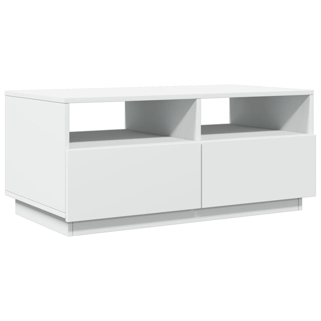 Salongbord med LED-lys hvit 90x49x40 cm