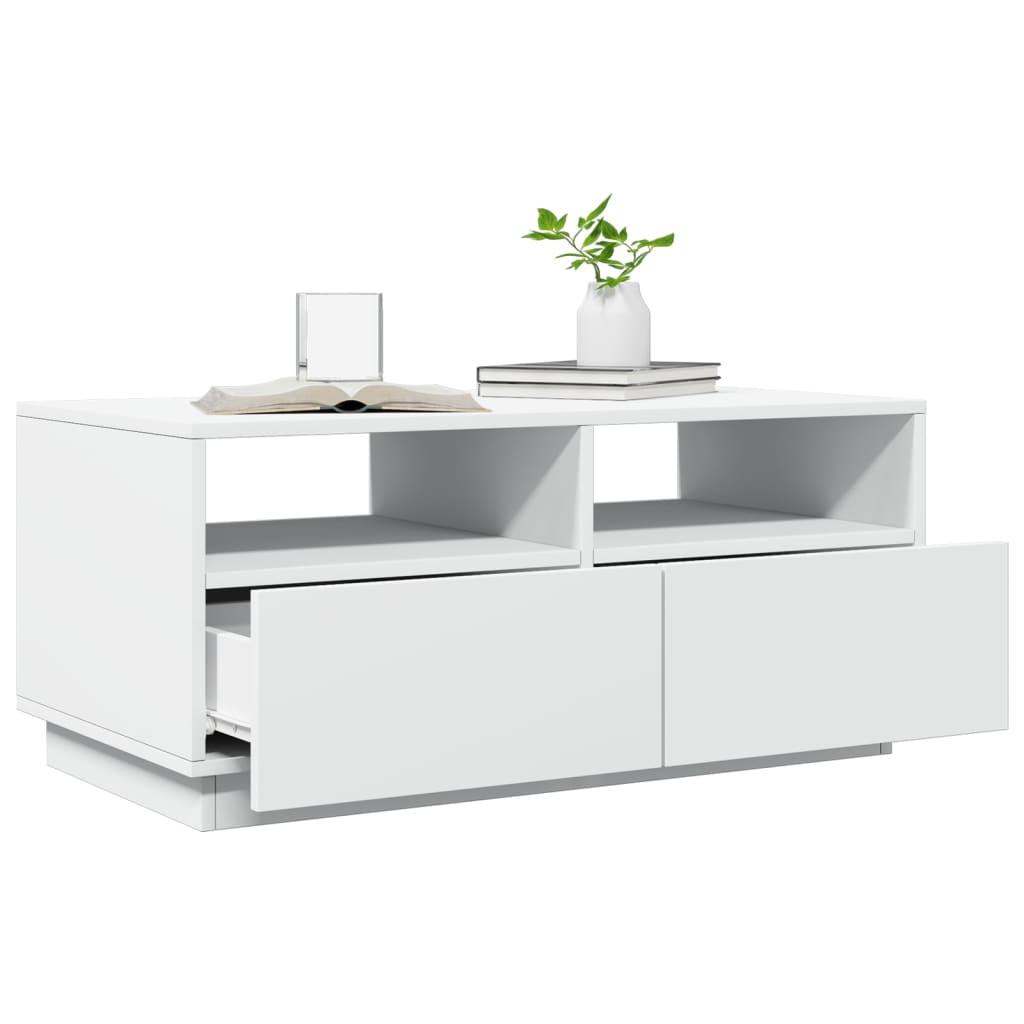 Salongbord med LED-lys hvit 90x49x40 cm