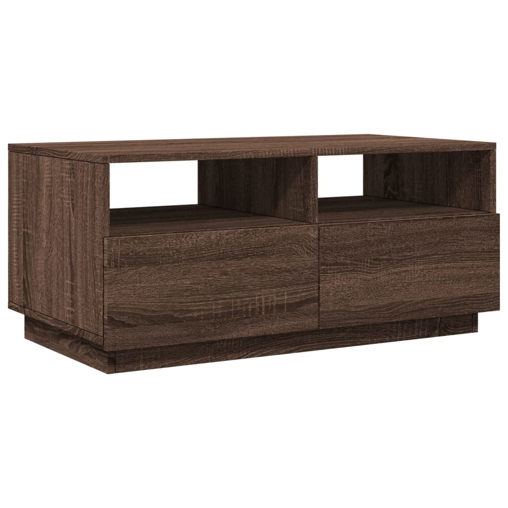 Salongbord med LED-lys brun eik 90x49x40 cm