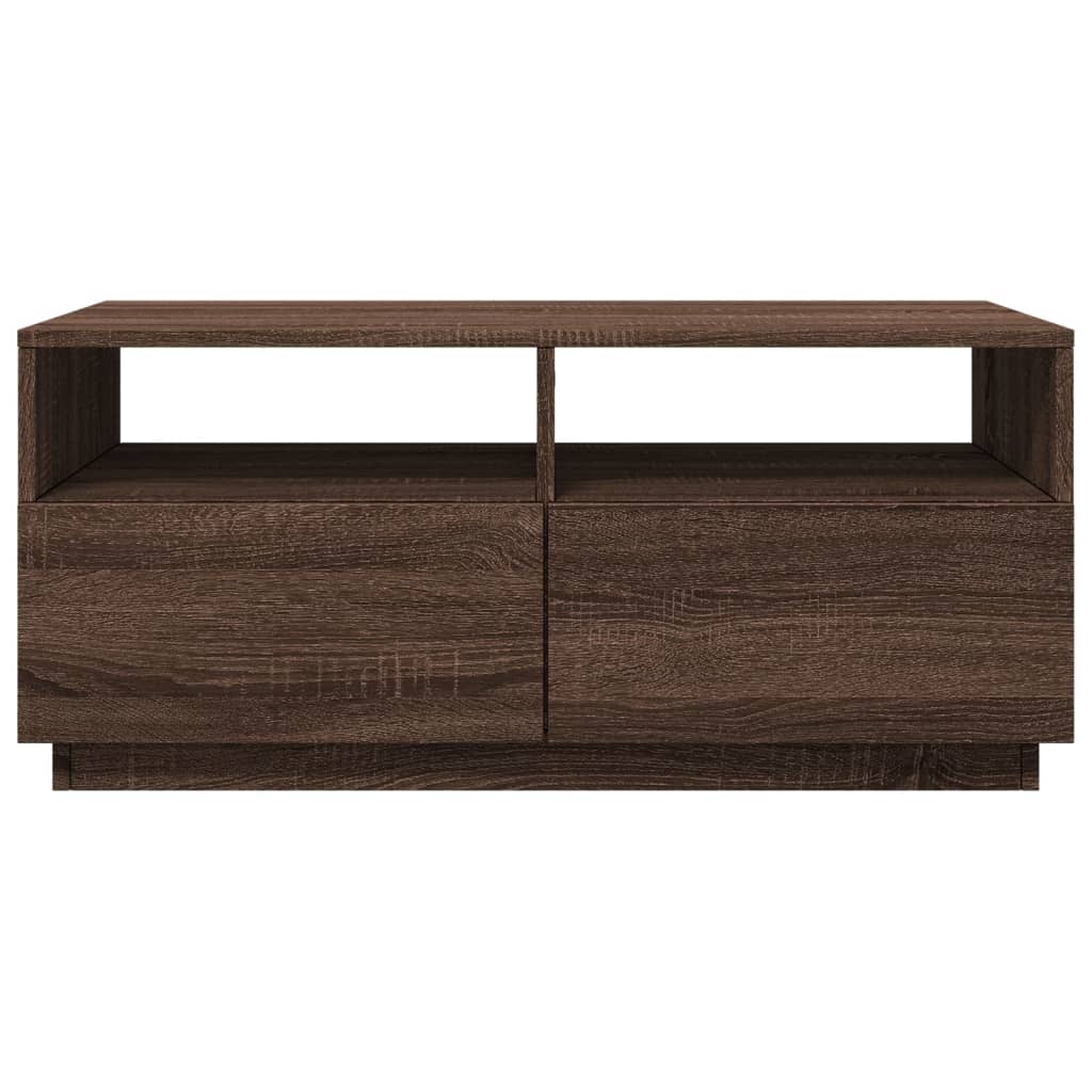 Salongbord med LED-lys brun eik 90x49x40 cm