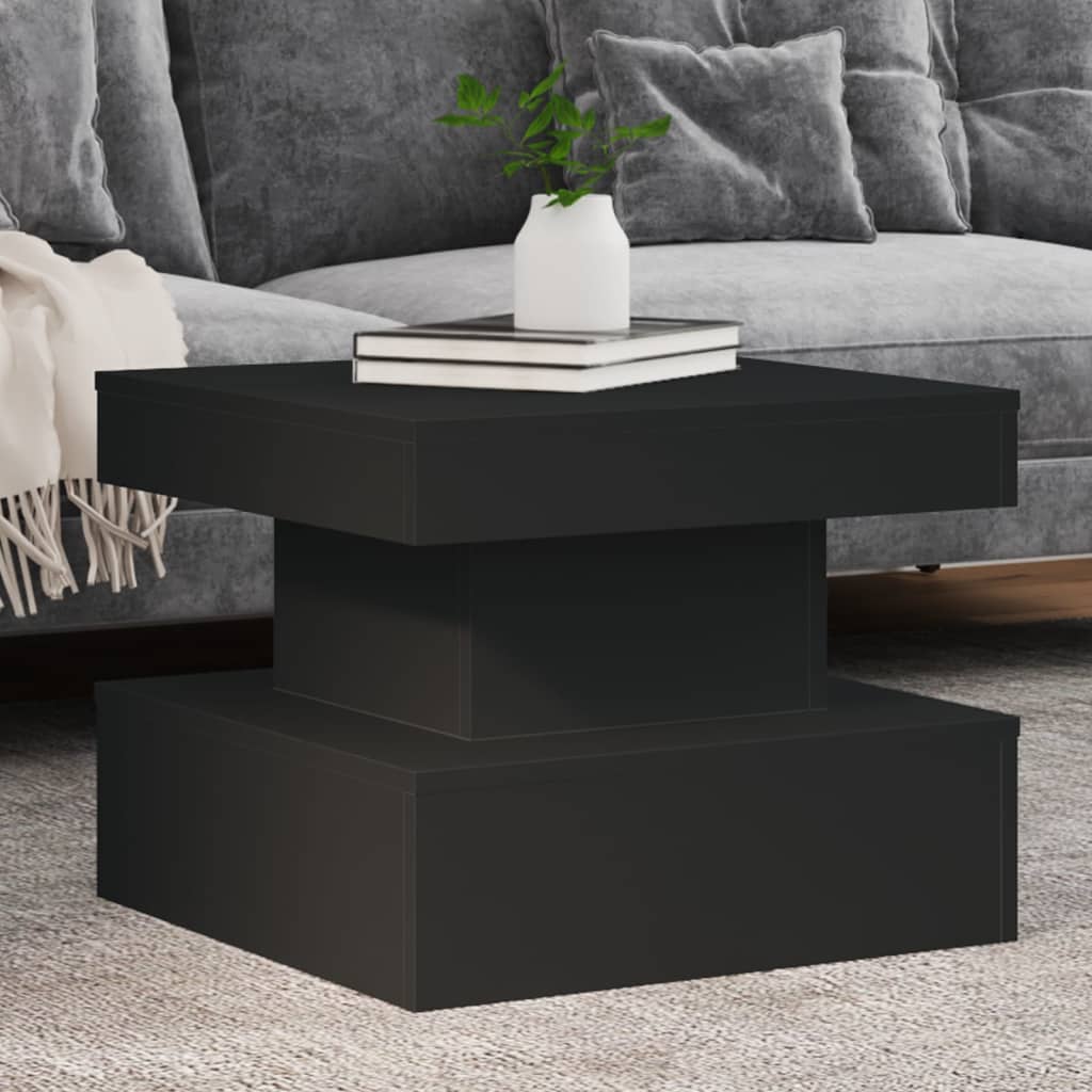 Salongbord med LED-lys svart 50x50x40 cm