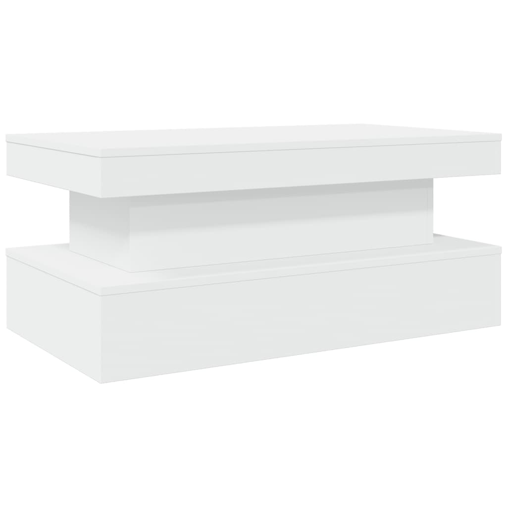 Salongbord med LED-lys hvit 90x50x40 cm