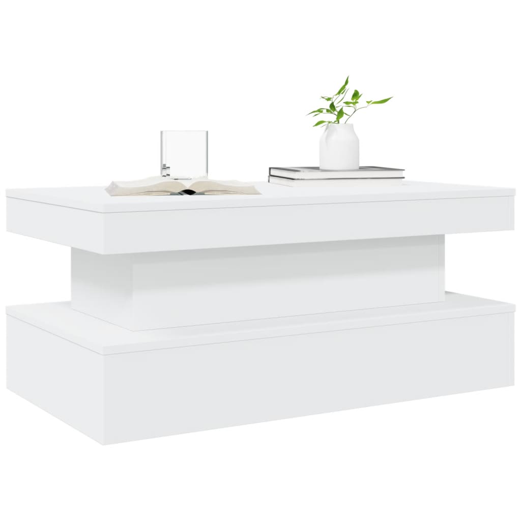 Salongbord med LED-lys hvit 90x50x40 cm