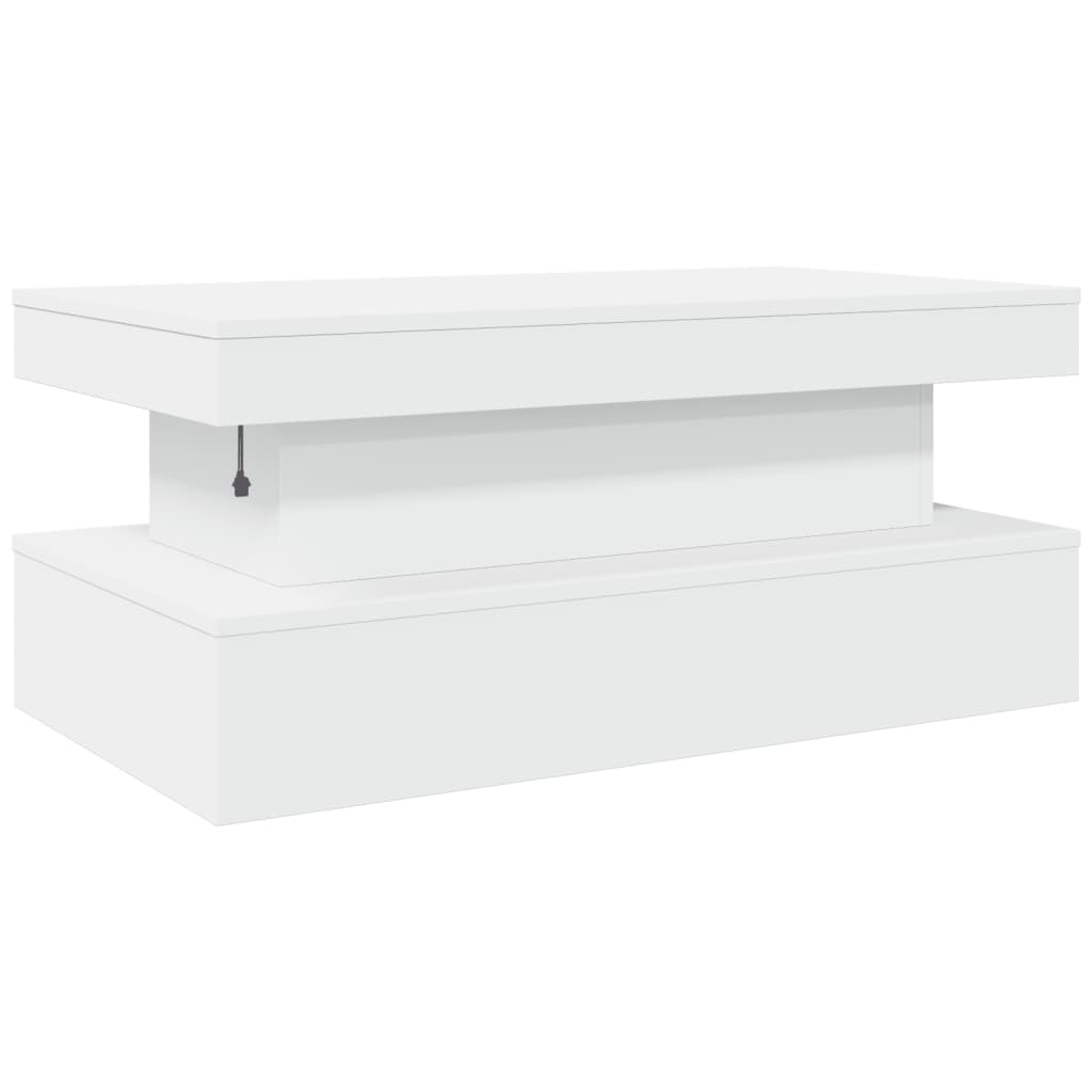 Salongbord med LED-lys hvit 90x50x40 cm