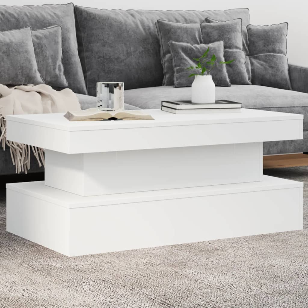 Salongbord med LED-lys hvit 90x50x40 cm