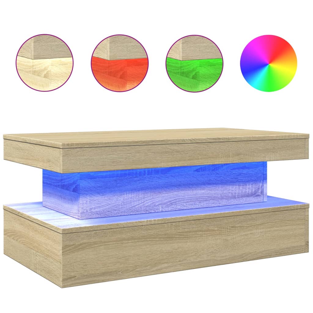 Salongbord med LED-lys sonoma eik 90x50x40 cm