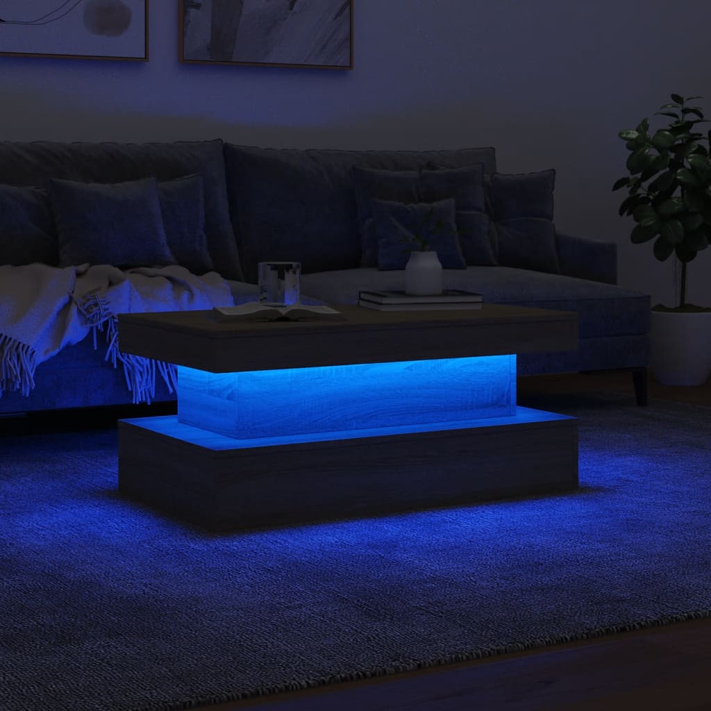 Salongbord med LED-lys sonoma eik 90x50x40 cm