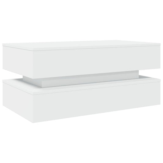 Salongbord med LED-lys hvit 90x50x40 cm
