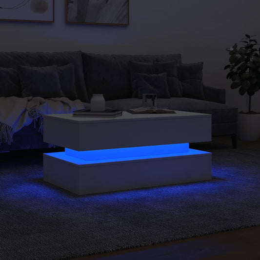 Salongbord med LED-lys hvit 90x50x40 cm