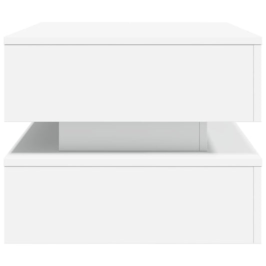 Salongbord med LED-lys hvit 90x50x40 cm