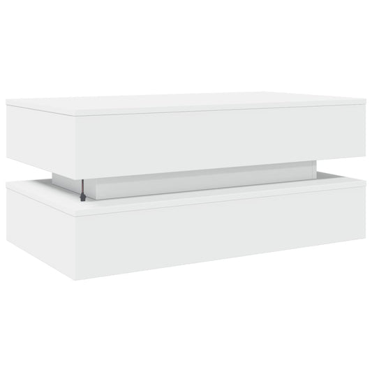 Salongbord med LED-lys hvit 90x50x40 cm