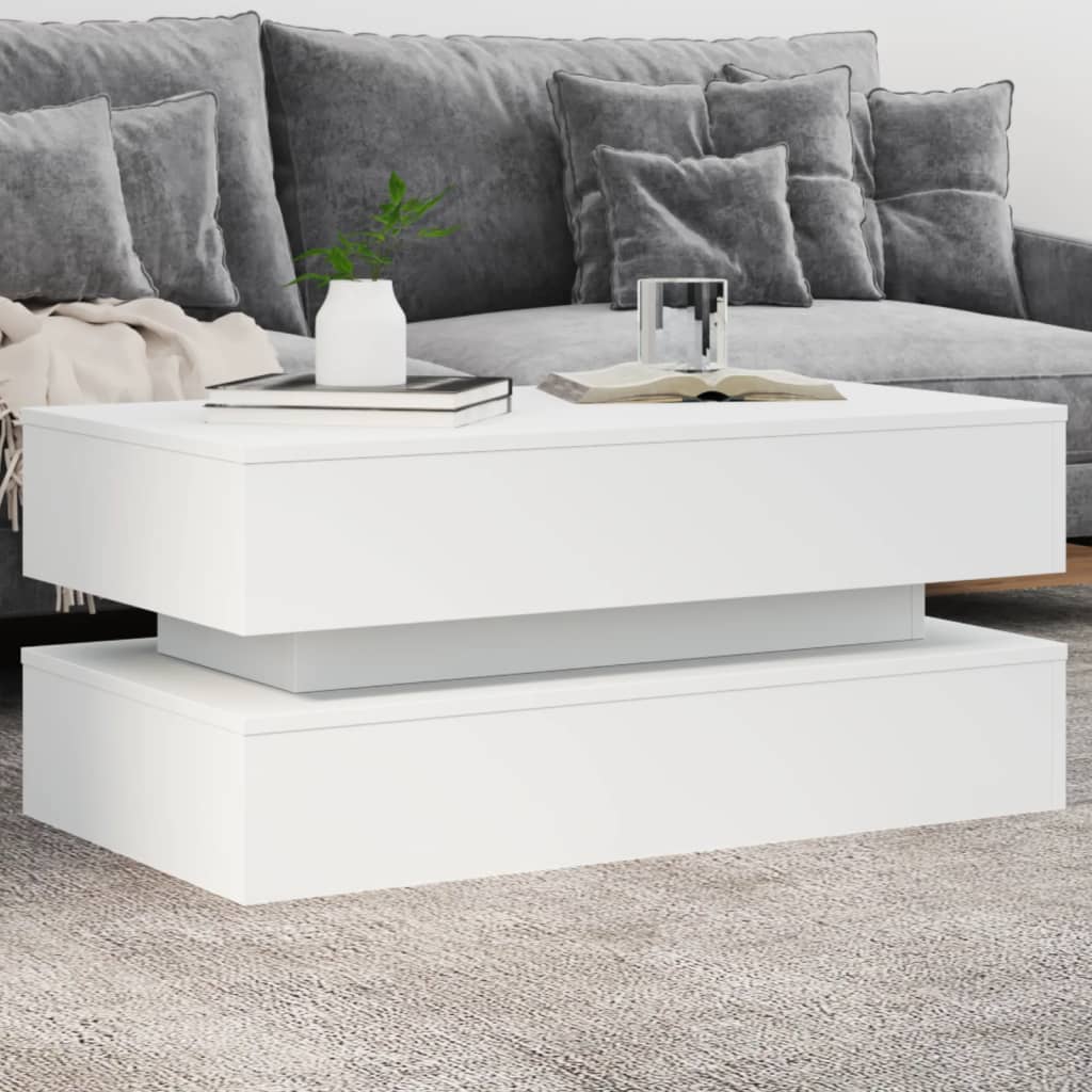 Salongbord med LED-lys hvit 90x50x40 cm