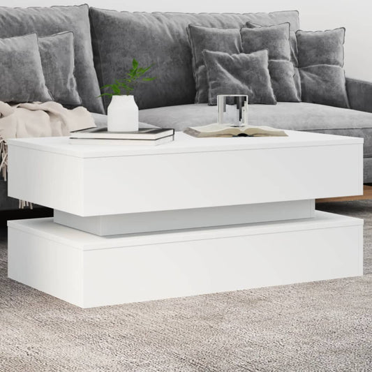 Salongbord med LED-lys hvit 90x50x40 cm