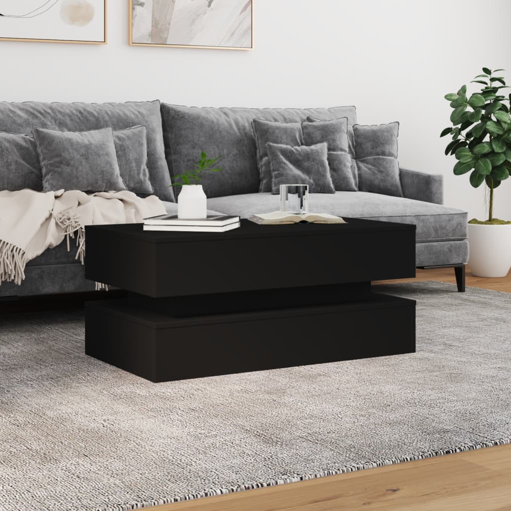 Salongbord med LED-lys svart 90x50x40 cm