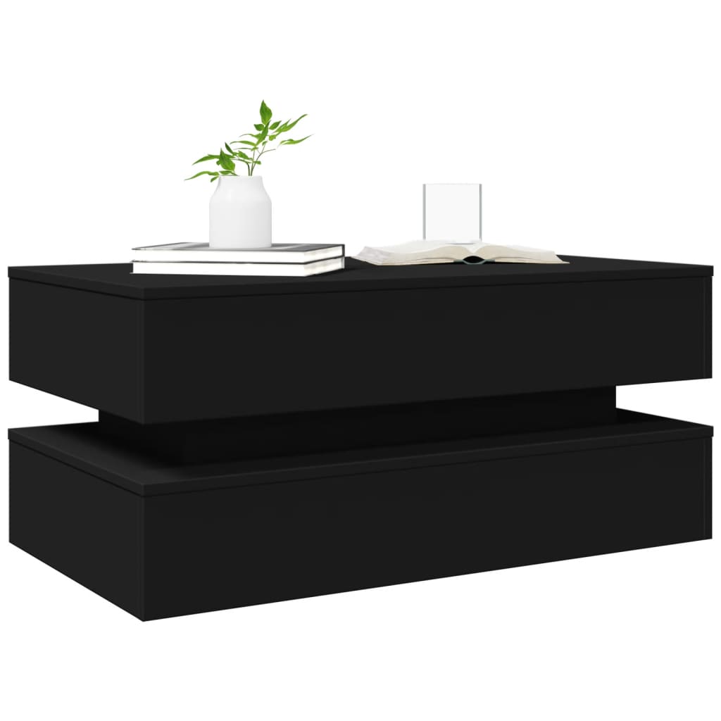Salongbord med LED-lys svart 90x50x40 cm