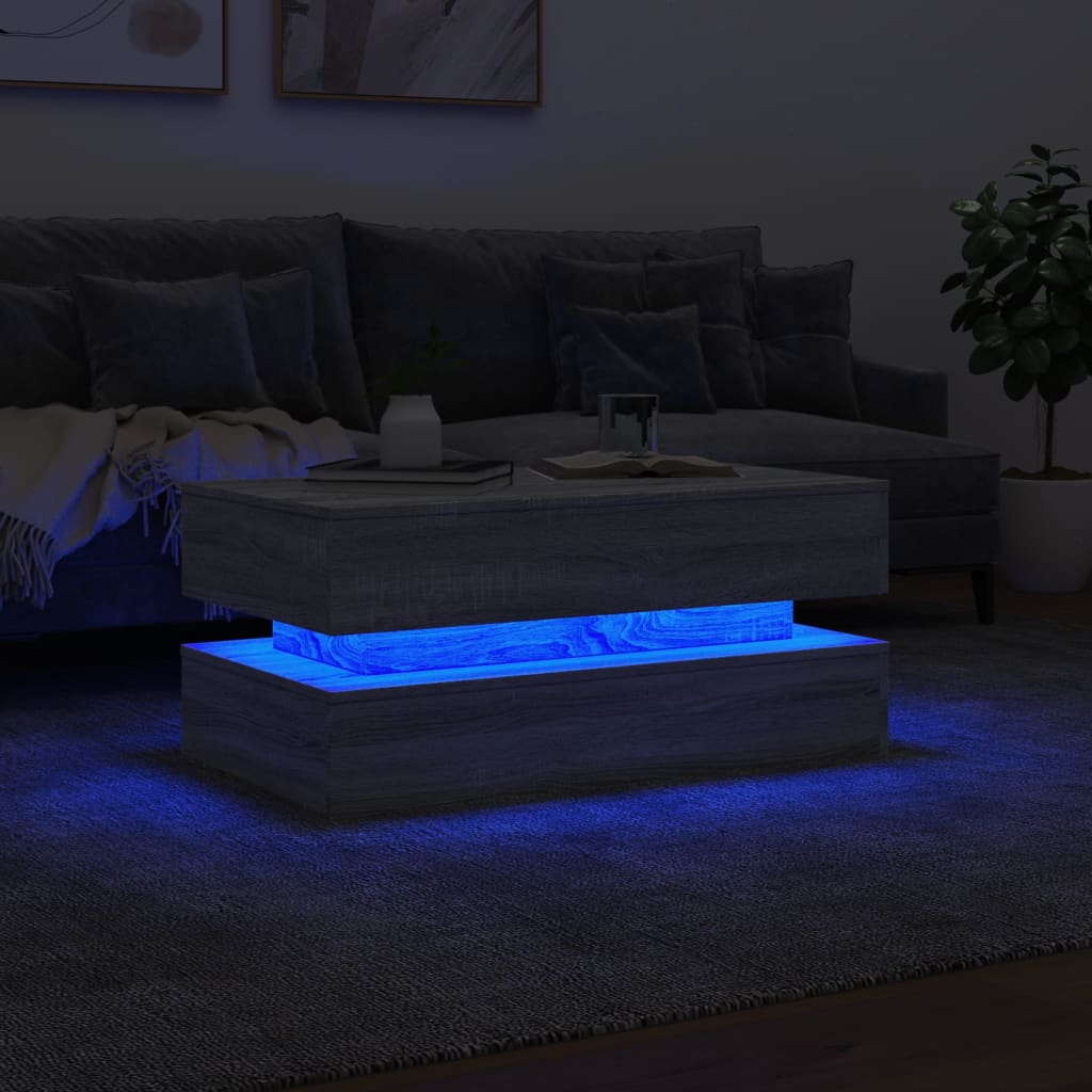 Salongbord med LED-lys grå sonoma 90x50x40 cm