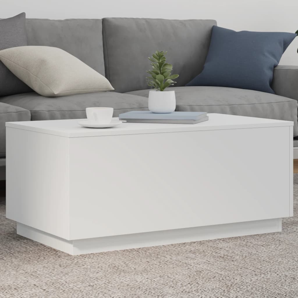 Salongbord med LED-lys hvit 90x50x40 cm