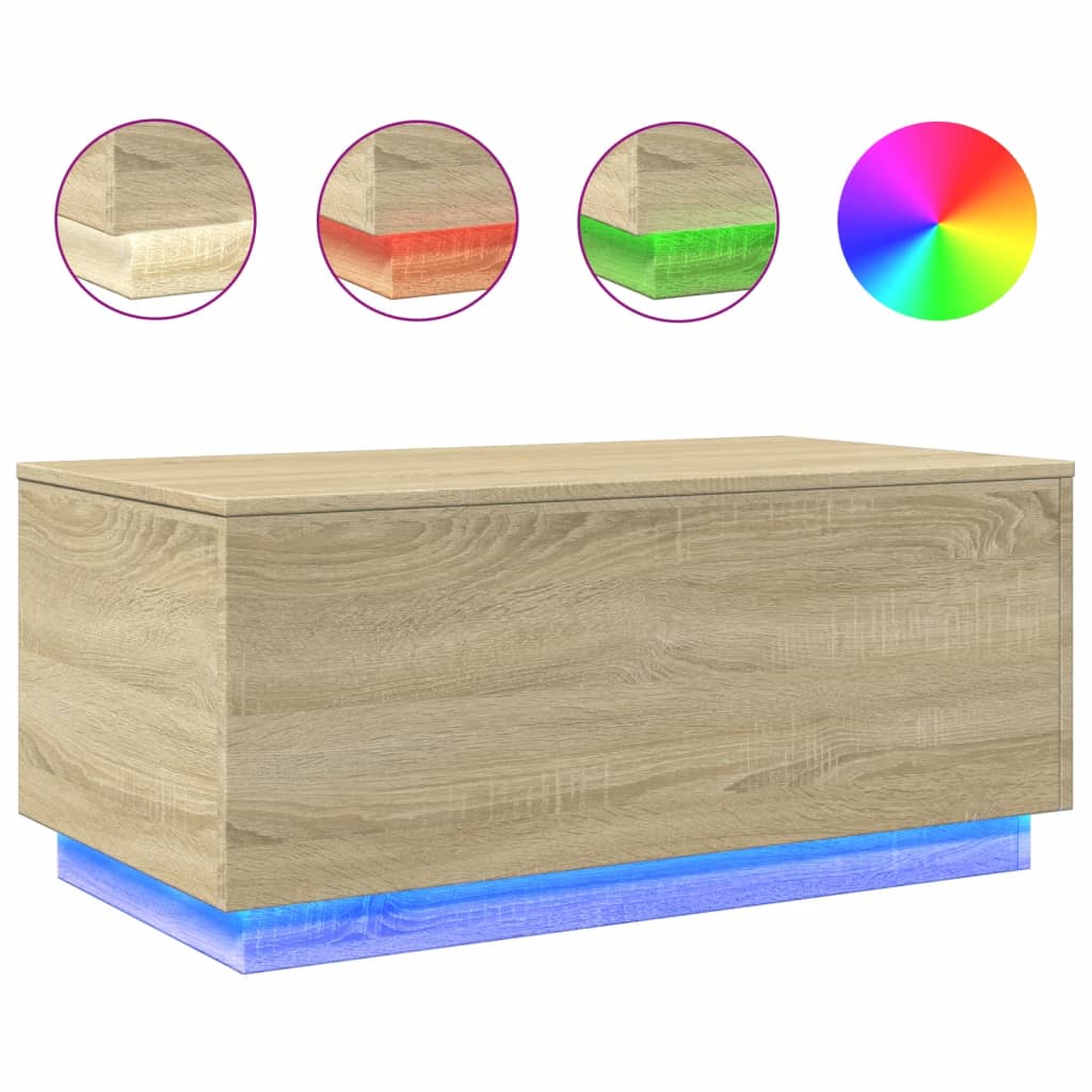 Salongbord med LED-lys sonoma eik 90x50x40 cm