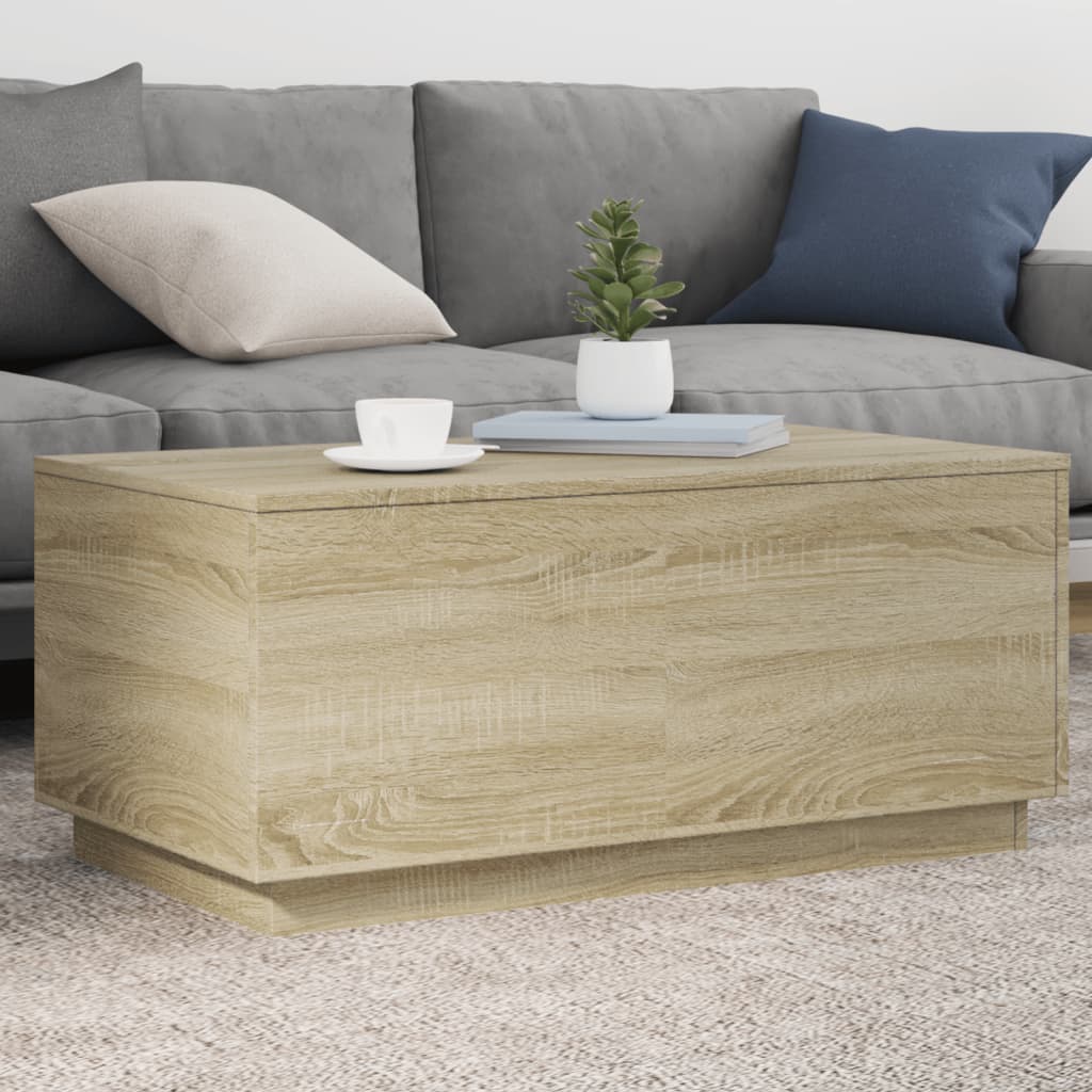 Salongbord med LED-lys sonoma eik 90x50x40 cm