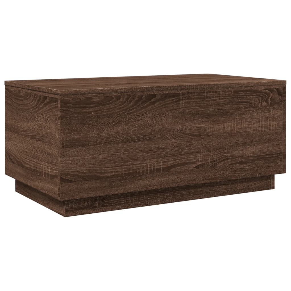 Salongbord med LED-lys brun eik 90x50x40 cm