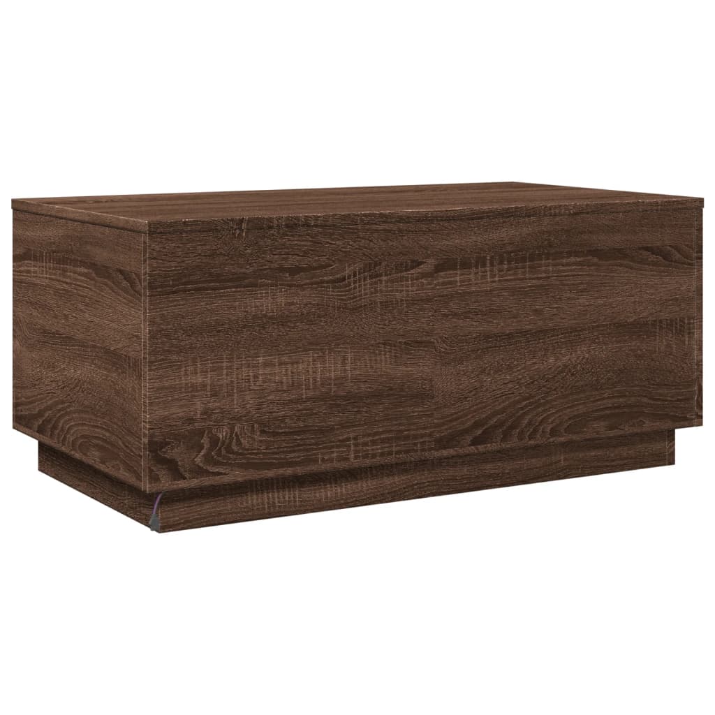 Salongbord med LED-lys brun eik 90x50x40 cm