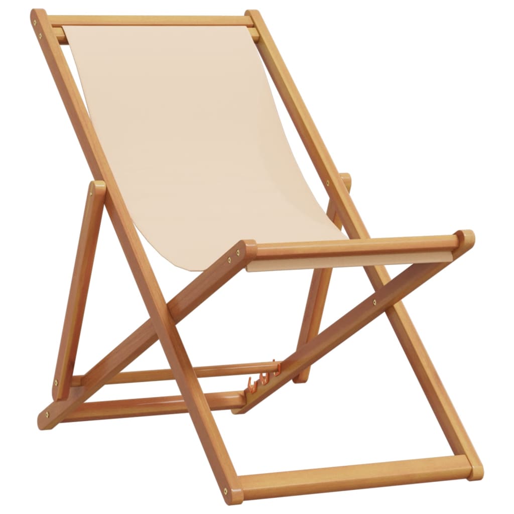 Sammenleggbar strandstol beige heltre eukalyptus og stoff vidaXL