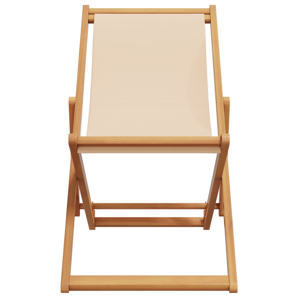 Sammenleggbar strandstol beige heltre eukalyptus og stoff