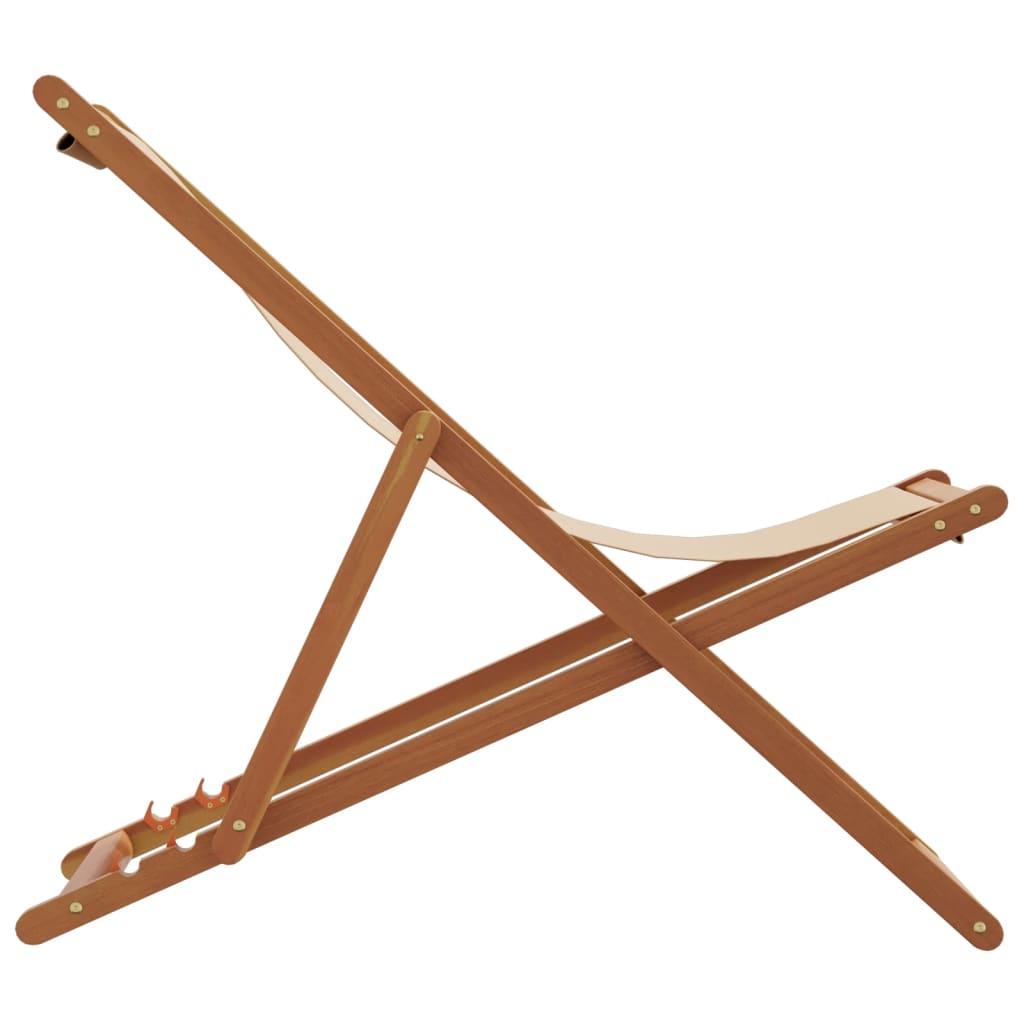 Sammenleggbar strandstol beige heltre eukalyptus og stoff vidaXL