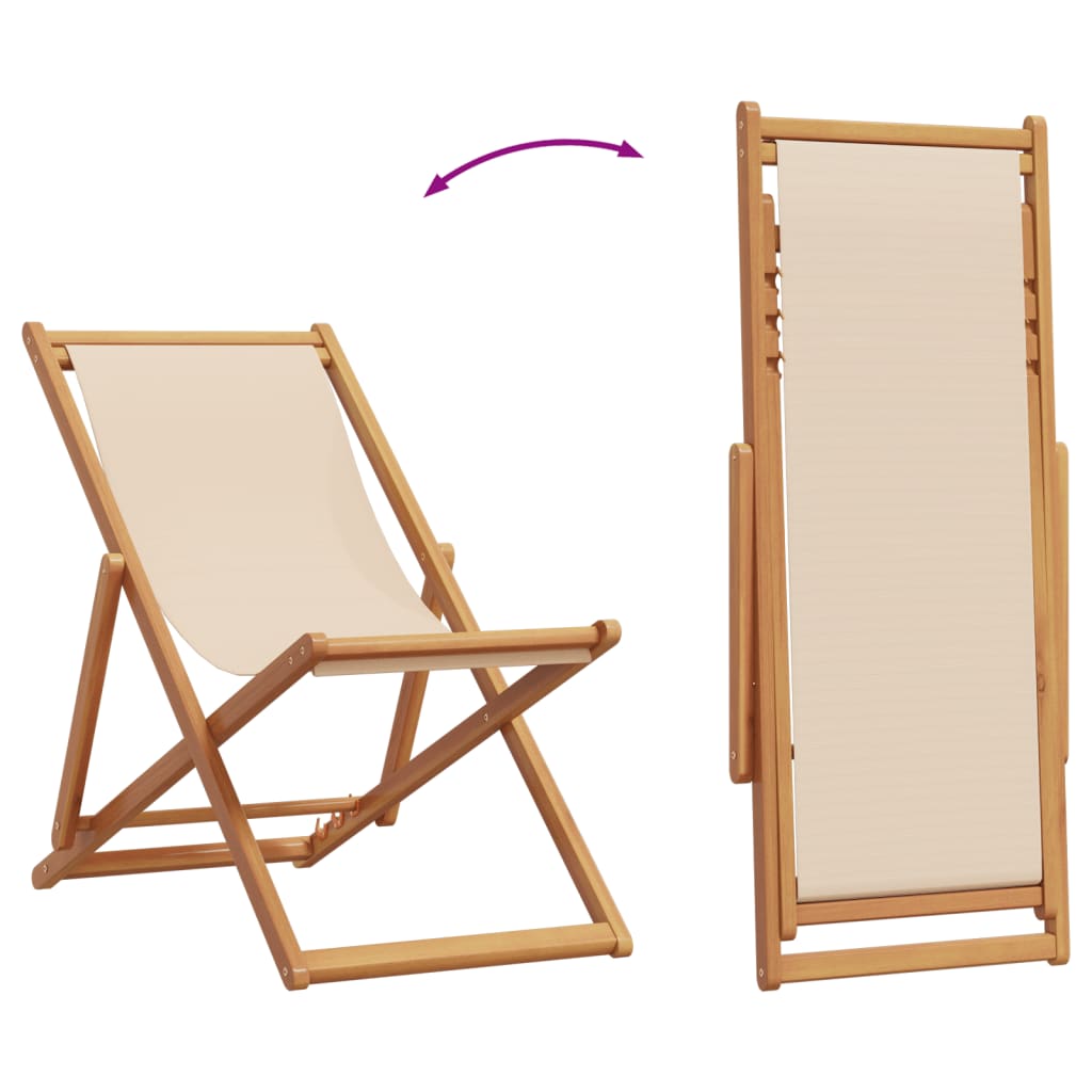 Sammenleggbar strandstol beige heltre eukalyptus og stoff