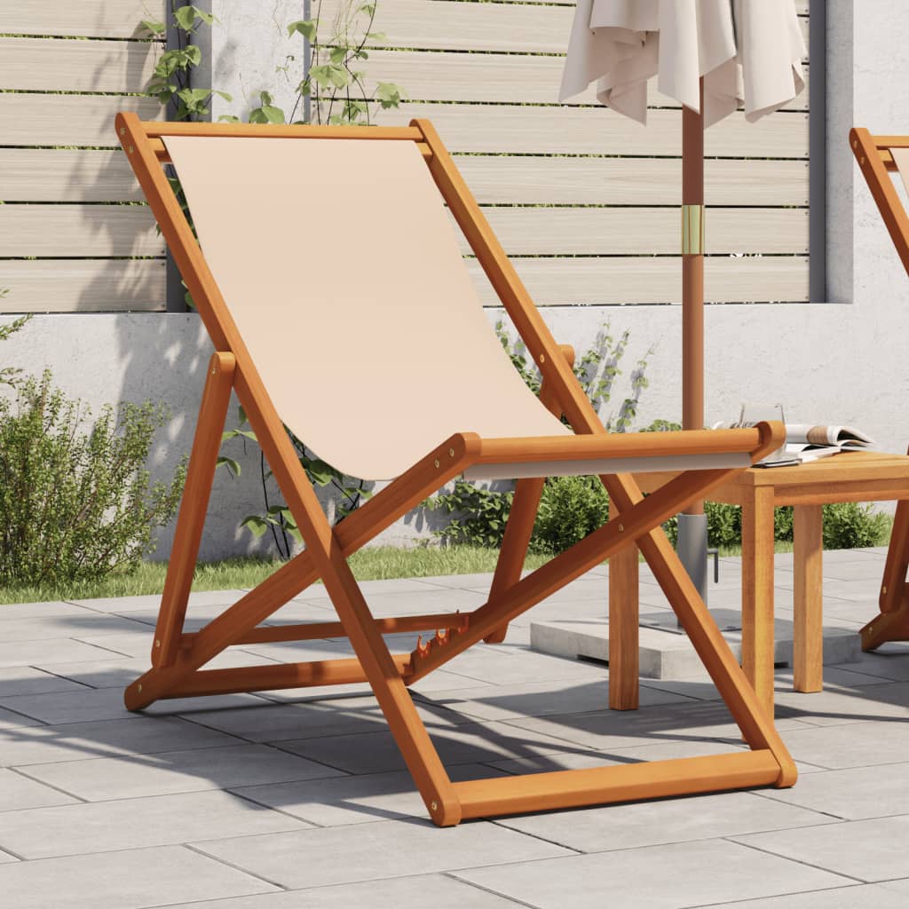 Sammenleggbar strandstol beige heltre eukalyptus og stoff vidaXL