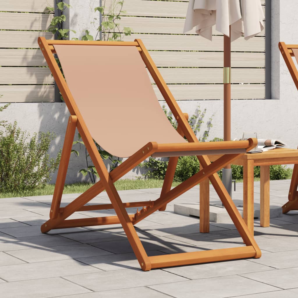 Sammenleggbar strandstol gråbrun heltre eukalyptus og stoff vidaXL