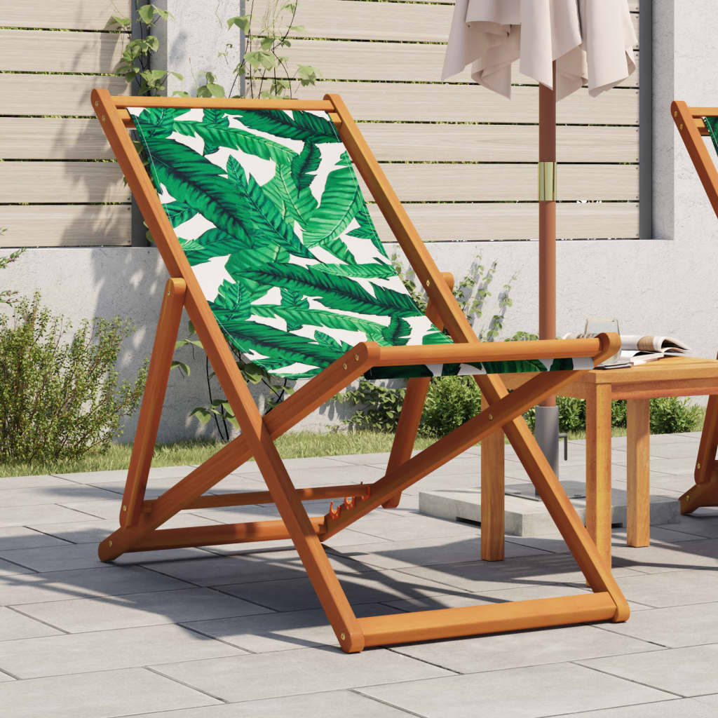 Sammenleggbar strandstol bladmønster heltre eukalyptus og stoff