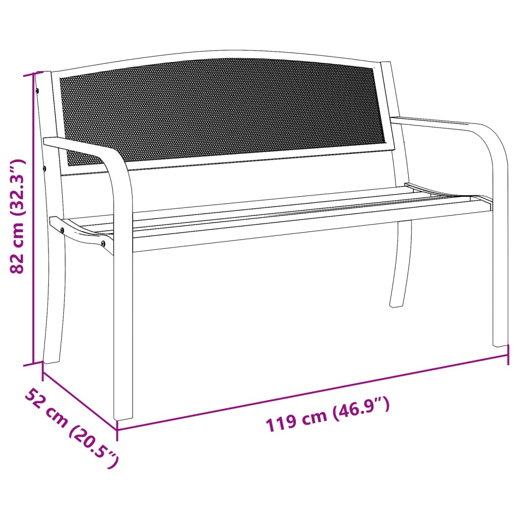 Hagebenk 119 cm svart stål vidaXL