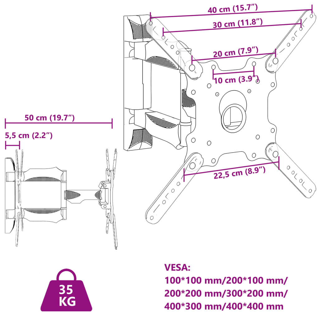TV-veggfeste for 32-55 tommers skjerm maks. VESA 400x400mm 35kg