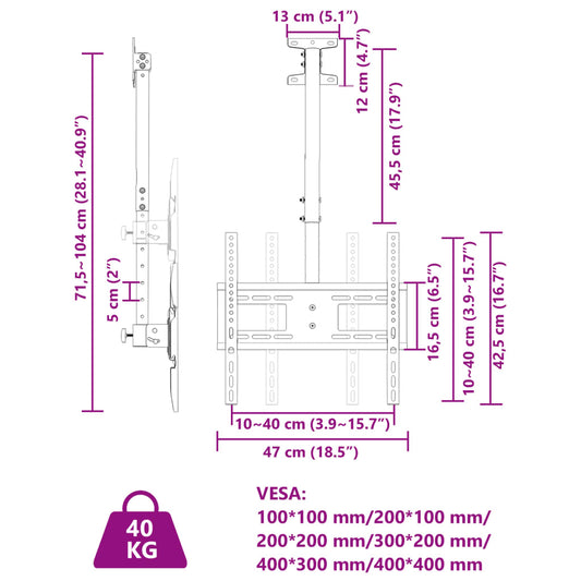 TV-takfeste for 32-65 tommers skjerm maks. VESA 400x400 mm 40kg