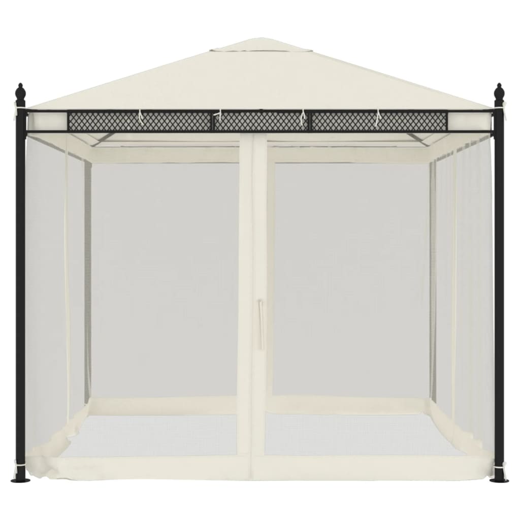 Paviljong med nettingvegger kremhvit 2,93x2,93 m stål