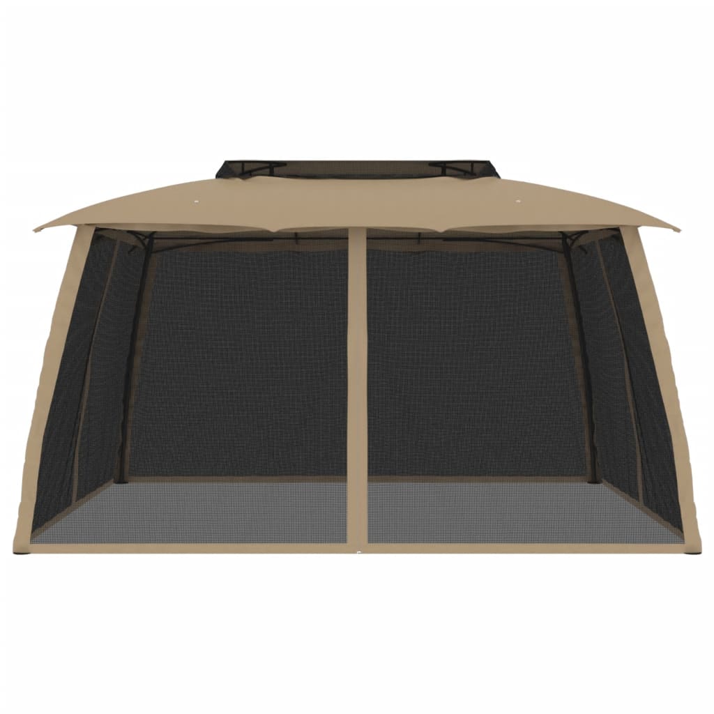 Paviljong dobbelttak og nettingvegger gråbrun 3,93x2,93 m stål