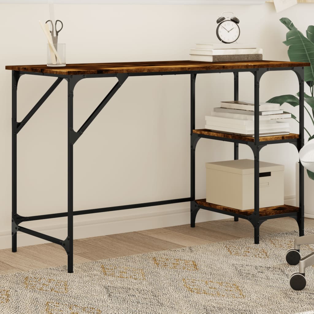 Skrivebord røkt eik 120x50x75 cm metall og konstruert tre
