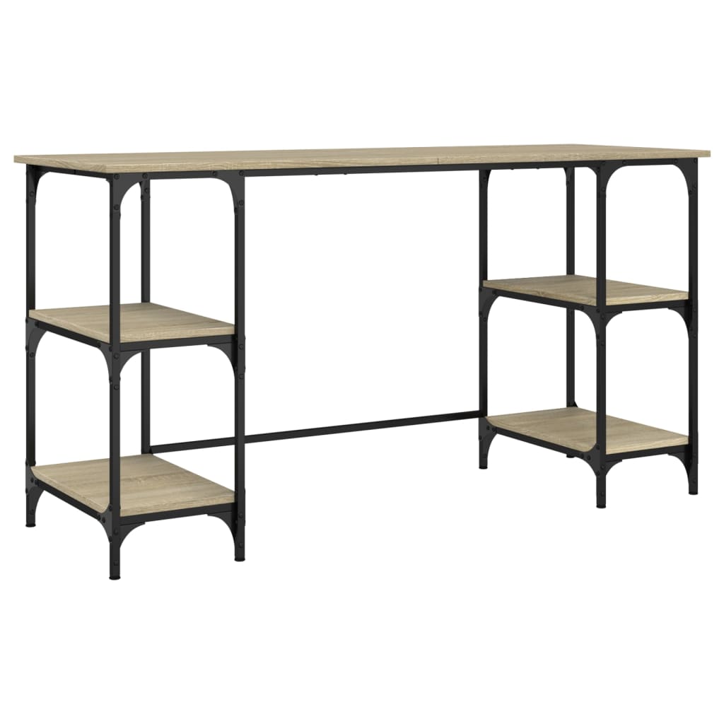 Skrivebord sonoma eik 140x50x75 cm metall og konstruert tre
