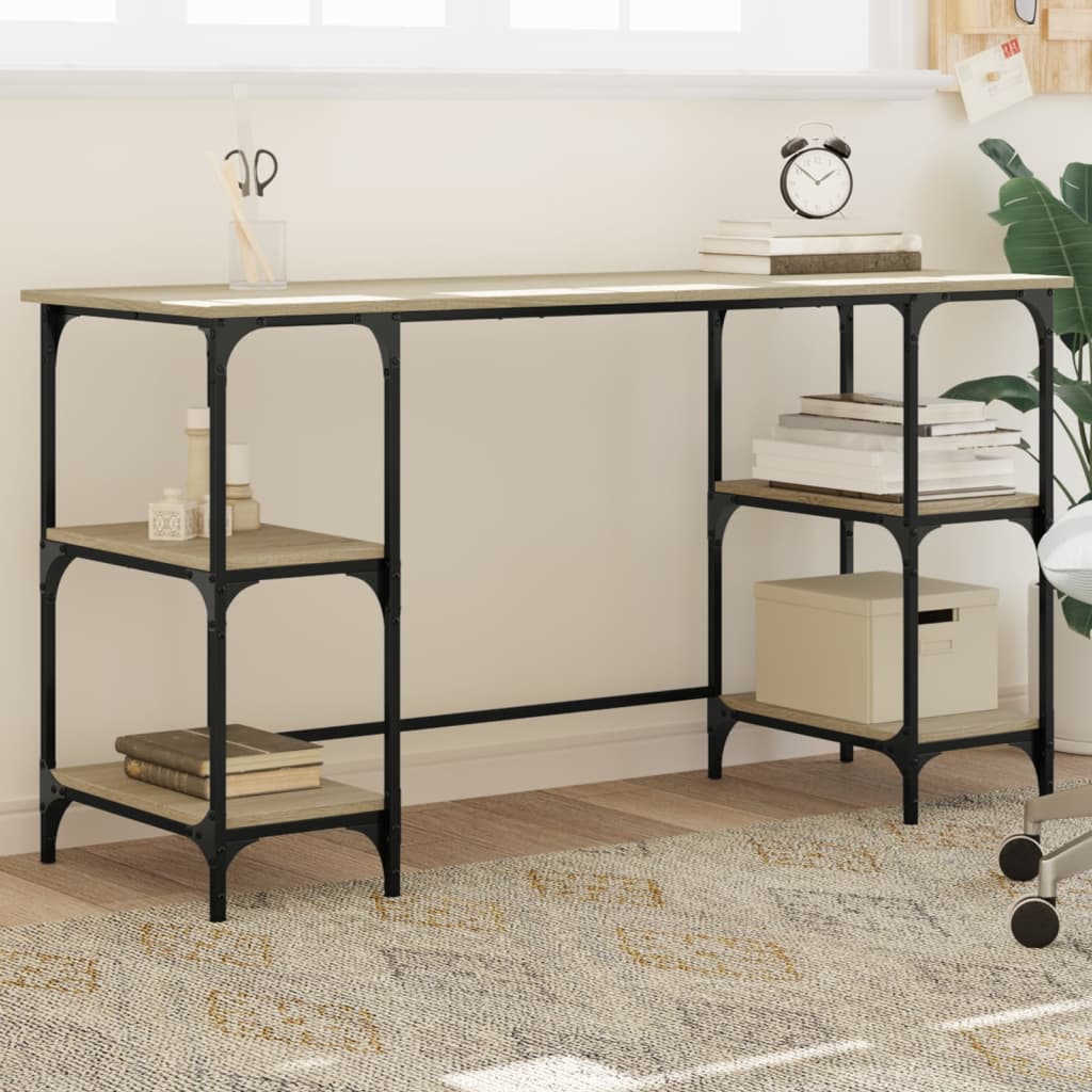 Skrivebord sonoma eik 140x50x75 cm metall og konstruert tre