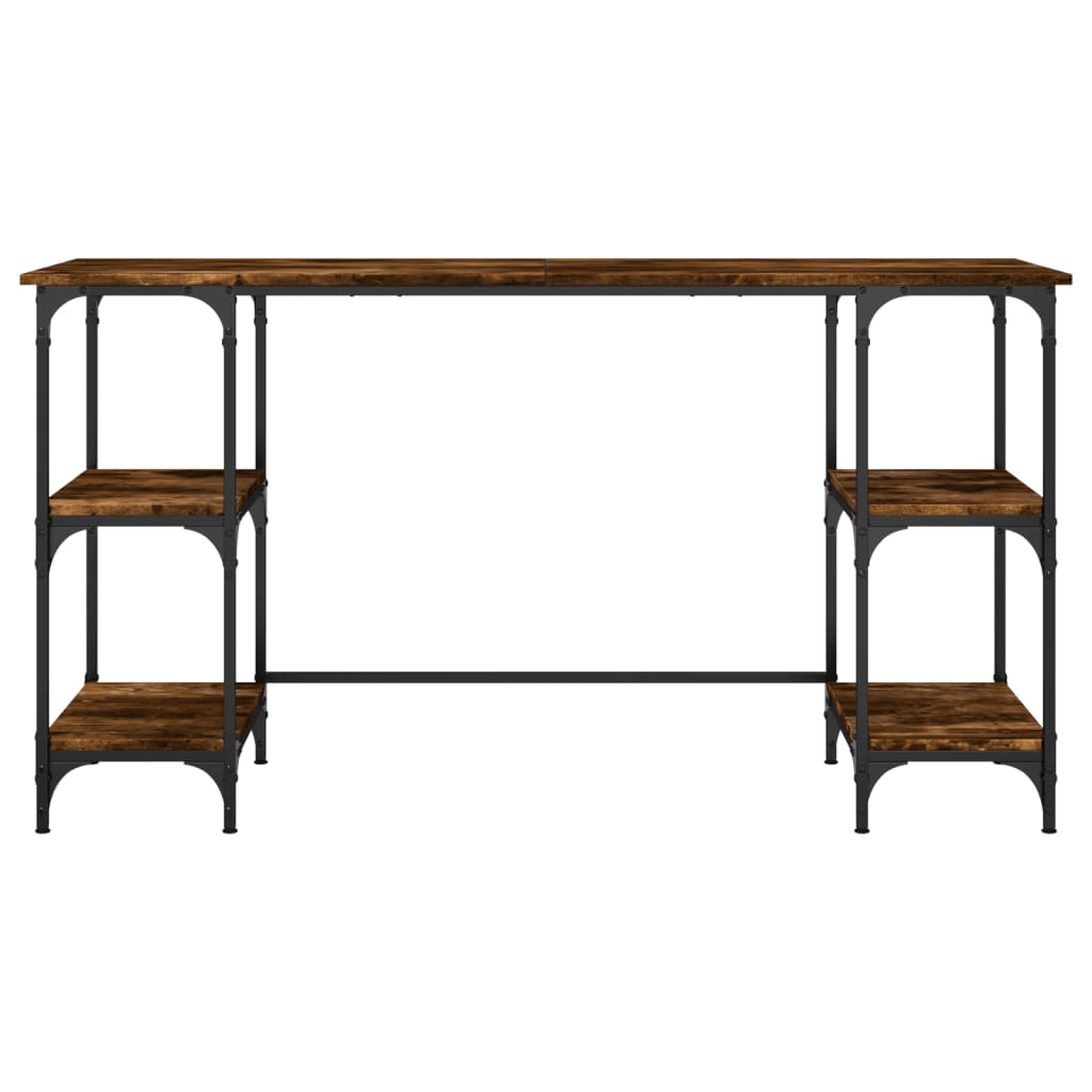 Skrivebord røkt eik 140x50x75 cm metall og konstruert tre