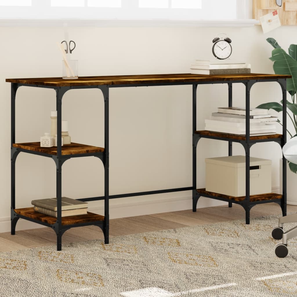 Skrivebord røkt eik 140x50x75 cm metall og konstruert tre