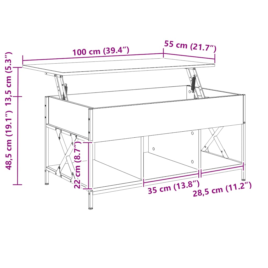 Salongbord sonoma eik 100x55x50 cm konstruert tre og metall
