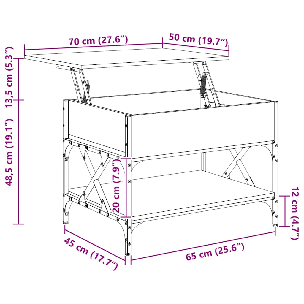 Salongbord røkt eik 70x50x50 cm konstruert tre og metall