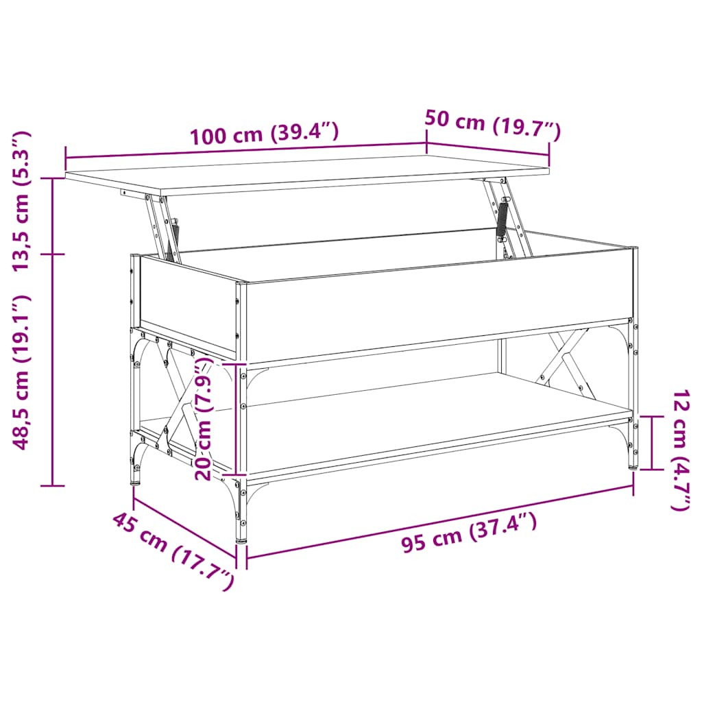Salongbord sonoma eik 100x55x50 cm konstruert tre og metall