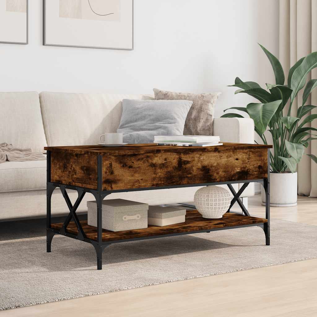 Salongbord røkt eik 100x55x50 cm konstruert tre og metall